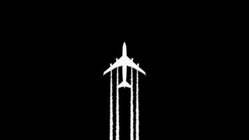 aereo silhouette con alla deriva bianca scie di condensazione la creazione di un' liscio continuo volante effetto su nero sfondo video