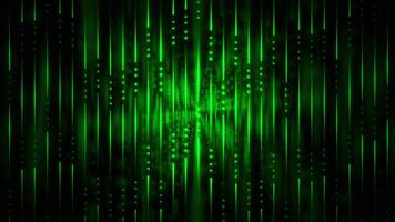 fluido verde digital datos y código lluvia líneas y puntos que cae continuamente en negro video