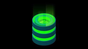 isometrico Banca dati animazione. isometrico futuristico server. grande dati isometrico. nube calcolo e file nube Conservazione. isometrico tecnologia. trasparente sfondo con alfa canale video