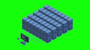 isometrische toezicht houden groot gegevens animatie. gegevens transmissie technologie. online hosting technologie concept. isometrische technologie. 4k geanimeerd in isometrisch. video