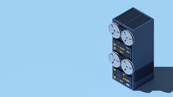 server rek animatie. isometrische server. server netwerk apparatuur. computer netwerk technologie. isometrische technologie. 4k geanimeerd in isometrische stijl video