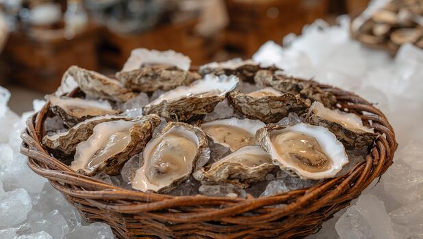 Still Life with Open Shells and Ice. A Study of Textures, Color, and Form. photo