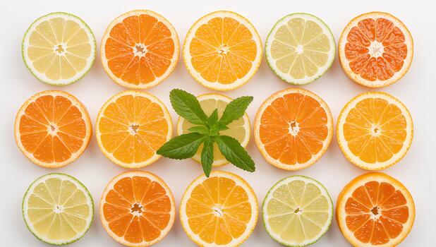 Slices of Citrus A Harmonious Blend of Colors, Textures and Round Shapes in a Pattern. photo