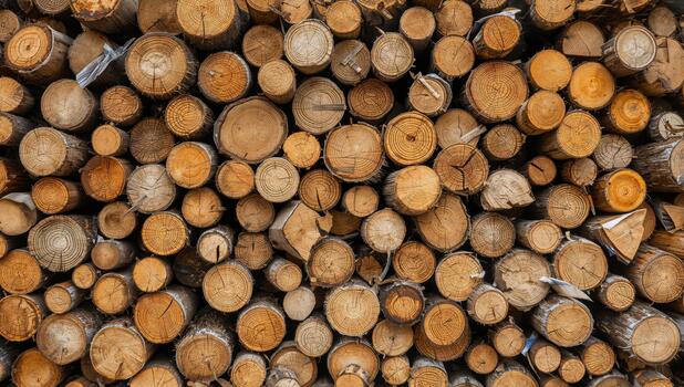 Stacked Logs. A Study in Texture, Color, and Circular Form, Demonstrating Natural Variations. photo