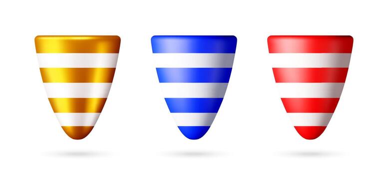 Set of three 3d party popper cone with stripped pattern. Celebration and holiday concept. Party accessory for festive event illustration vector