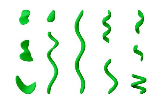 3d render of green abstract confetti shapes and squiggles for fun and playful design element. Modern digital art for graphic design assets. illustration. vector