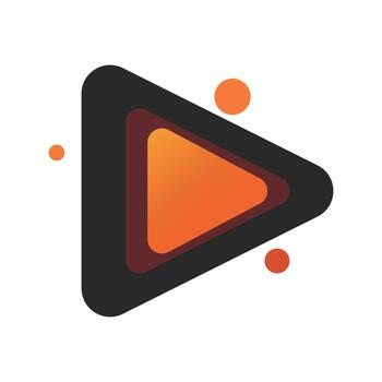 Modern play button icon with orange glow and dynamic dots vector