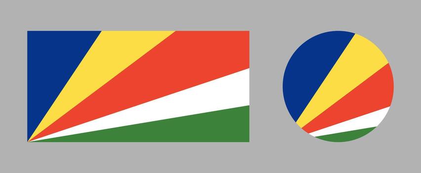seychelles bandera círculo, rectángulo íconos colocar. oficial colores y dimensiones. bandera de seychelles rectangular, redondo botón, insignia. vector