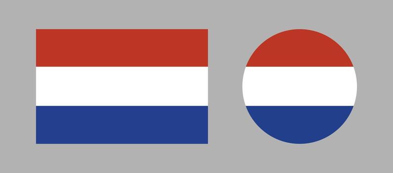 Dutch flag circle, rectangle icon. Round, rectangular flag of Netherlands. Set of button, badge Holland flag. vector