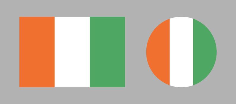 Flag of Republic of Ivory Coast. Simple circle, rectangle button, badge, icon flag. Set of Ivory Coast national flat round, rectangular flag backgrounds. vector
