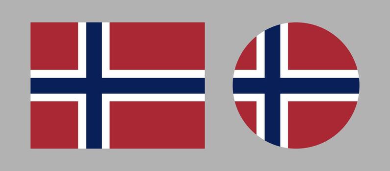Norway round, rectangular flag. Flag of Norway button, badge set. National rectangle, circle flag Norway icons, templates. vector