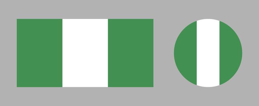 Flag of Nigeria round, rectangular icons set. National Nigeria flag badge. Nigerian flag rectangle, circle button, background. Nigeria flag banner design. vector