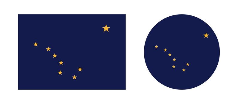 Alaska state flag icon. Alaska State circle, rectangle flag button. Rectangular, round flag of Alaska badges set. vector