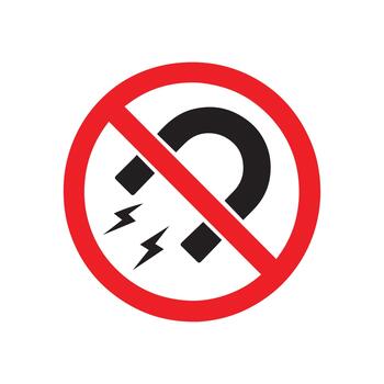 Prohibition of magnets warning sign indicating the restriction of magnetic fields and use vector