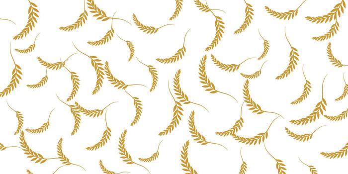 Seamless pattern of scattered golden wheat ears on a white background vector