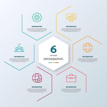 Colorful infographic design template with hexagon shape elements. vector