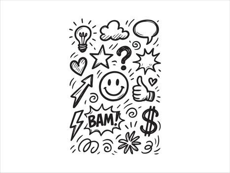 Mega Hand Drawn Doodle Elements Set for Annotation, Emoticons, and Abstract Design vector