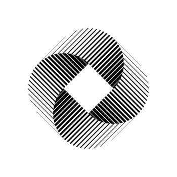 un negro y blanco resumen diseño presentando superposición curvo formas con diagonal líneas creando un sentido de profundidad y un central cuadrado vacío. vector