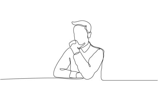 Continuous one line drawing of Businessman contemplating a business Editable Icon vector