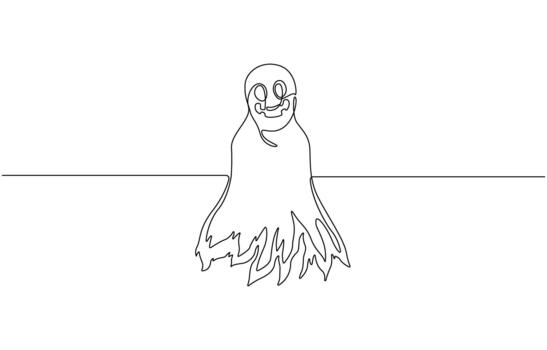 continuo uno línea dibujo de juguetón fantasma personaje ilustración vector