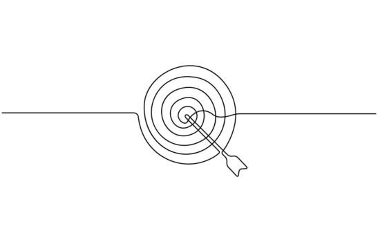 Continuous one line drawing of Archery target with arrow, Single line drawing illustration of Success business target Pro vector