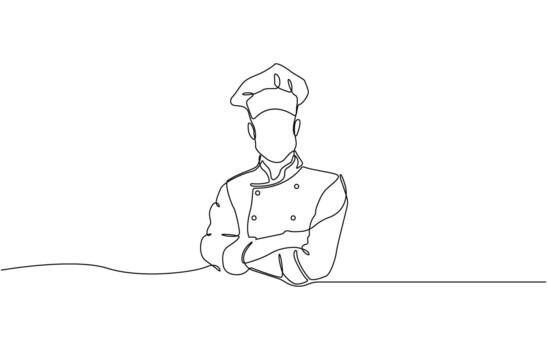 Continuous one line drawing of Creative chef character design with culinary elements vector