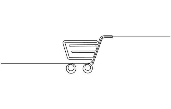 Continuous one line drawing of Modern shopping cart icon with purchase elements vector