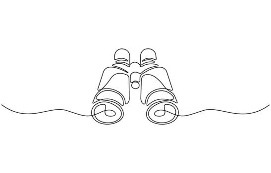 Continuous one line drawing of Binocular, Binocular single line art Editable stroke vector
