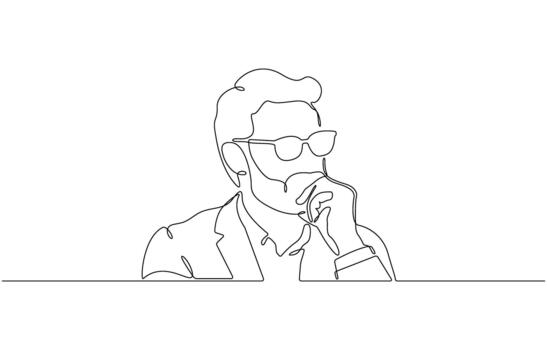 Continuous one line drawing of Businessman contemplating a business idea with thought bubbles vector