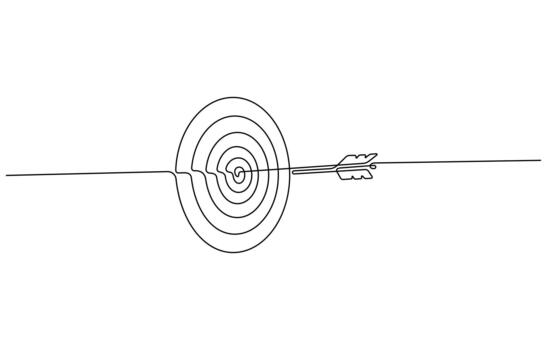 Continuous one line drawing of Archery target with arrow, Single line drawing illustration of Success business target sign vector