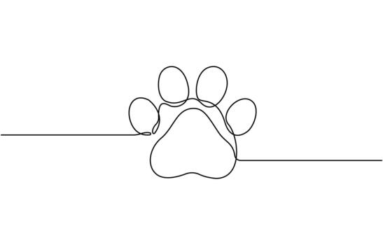 Continuous one line drawing of a animal paw pad, One line drawing of a dog paw print Graphic design vector