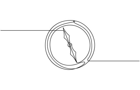 Continuous one line drawing of Classic magnetic compass illustration with color options vector