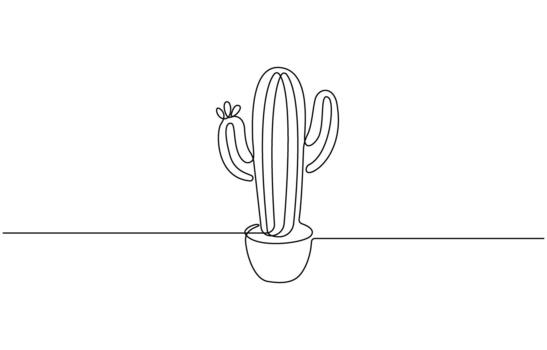 Continuous one line drawing of Stylized desert cactus illustration Editable design vector