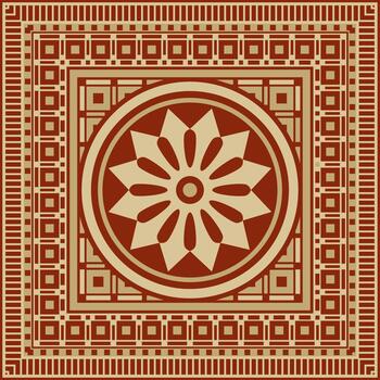 cuadrado asirio oro con rojo ornamento. rectángulo, borde, marco de Mesoamérica. modelo antiguo este vector