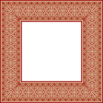 kazakh nacional cuadrado oro marco con rojo ornamento. étnico modelo. rectángulo reflejando nómada cultura. adecuado para diseño y textiles. vector