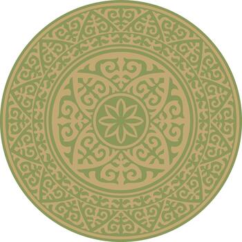 Kazakh national round, gold and green frame with an ethnic pattern. The circle ring reflects nomadic culture. Suitable for design and textiles. vector