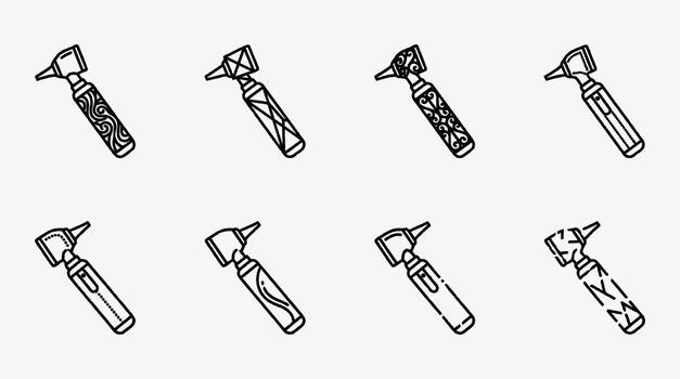Collection of Otoscope Illustrations with Decorative Patterned Handles in Outline Style vector