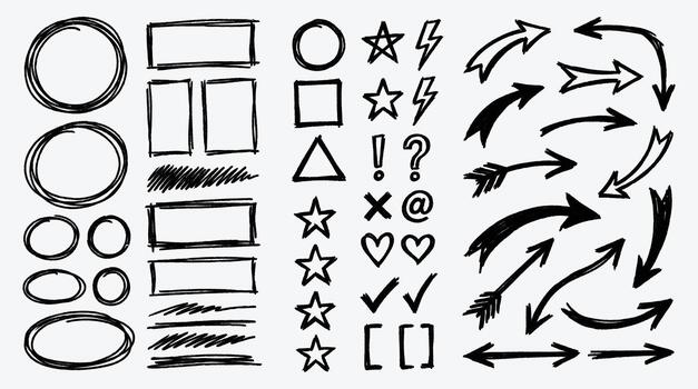 Hand drawn sketch shapes and design elements for creative use vector
