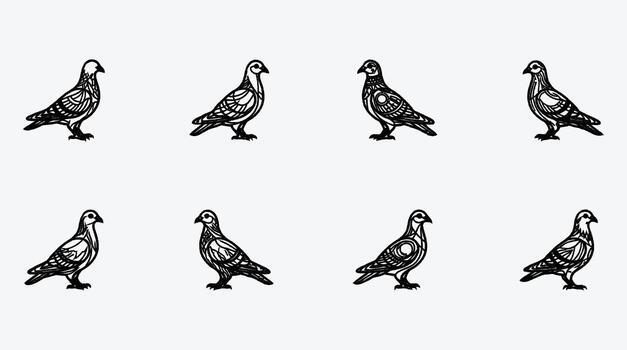 Elegant pigeon pattern with unique line art design in monochrome style vector