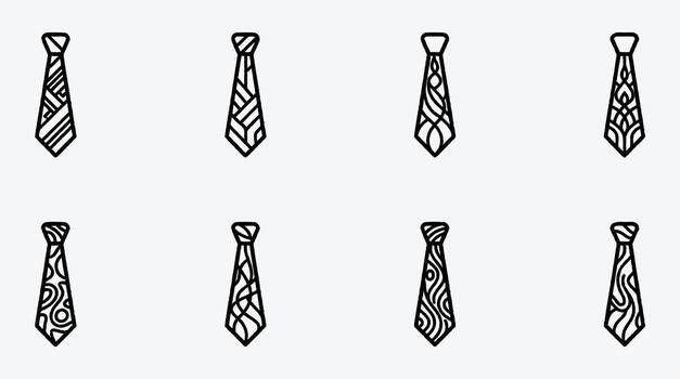 colección de ocho negro y blanco Corbata íconos con único patrones vector