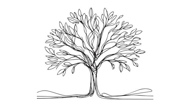continuous drawing of a tree with leaves vector