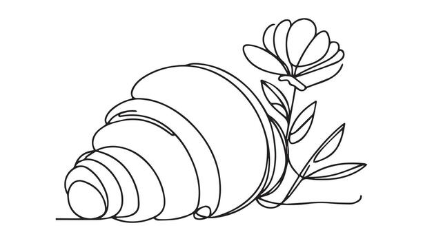 continuous line drawing of a snail with a flower vector
