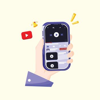 Illustration of a hand holding a smartphone displaying social media content, ideal for digital, communication, and technology-themed visuals. vector