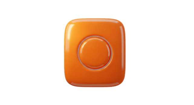 Abstract 3D rendered glossy orange square button icon with smooth rounded corners and a prominent circular center, ideal for modern user interface and application design elements png