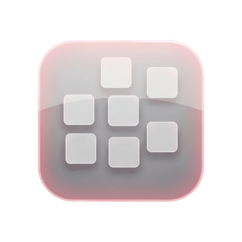 Modern digital interface icon with a glossy pink glass effect and a 3x3 grid of frosted white squares, representing application menus or data organization in a clean, sophisticated design png