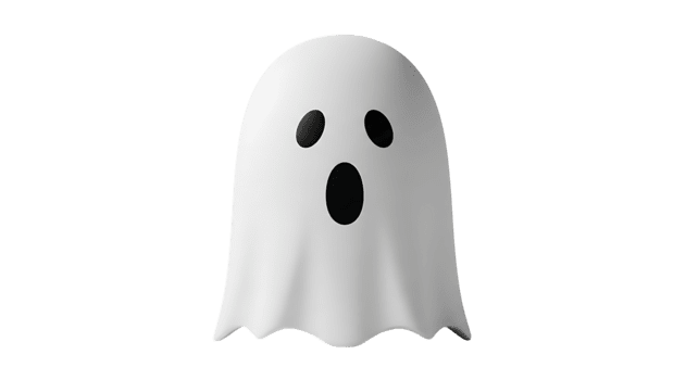 affascinante 3d bianca fantasma personaggio con un' amichevole, sorpreso espressione, galleggiante serenamente su un' trasparente sfondo, ideale per digitale design e festivo occasioni png