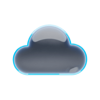 Sleek three-dimensional cloud icon with a vibrant blue glowing border, representing digital data storage, internet connectivity, and modern technology concepts on a transparent background png