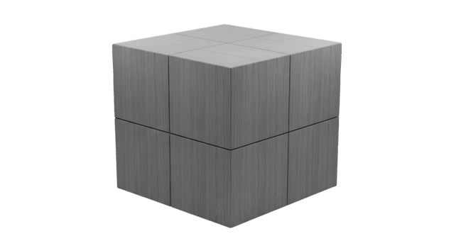 abstrait 3d le rendu de une segmenté cube avec une sophistiqué brossé métallique texture, présenté sur une transparent Contexte pour polyvalent conception projets png