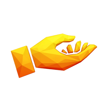 vibrerande låg poly 3d hand gest ikon visa upp ett öppen handflatan i en slående gyllene orange nyans, perfekt för modern digital design och interaktiv användare gränssnitt png