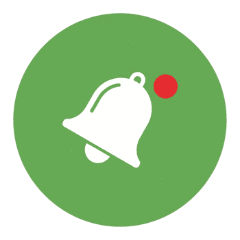 ein eben Design Illustration von ein Benachrichtigung Glocke Symbol mit ein rot warnen Punkt, isoliert auf ein Grün Kreis Hintergrund. Symbol zum Digital Warnungen, Erinnerungen, und Aktualisierung png